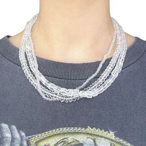 Multilayered clear quartz crystal gemstone silver toggle clasp necklace